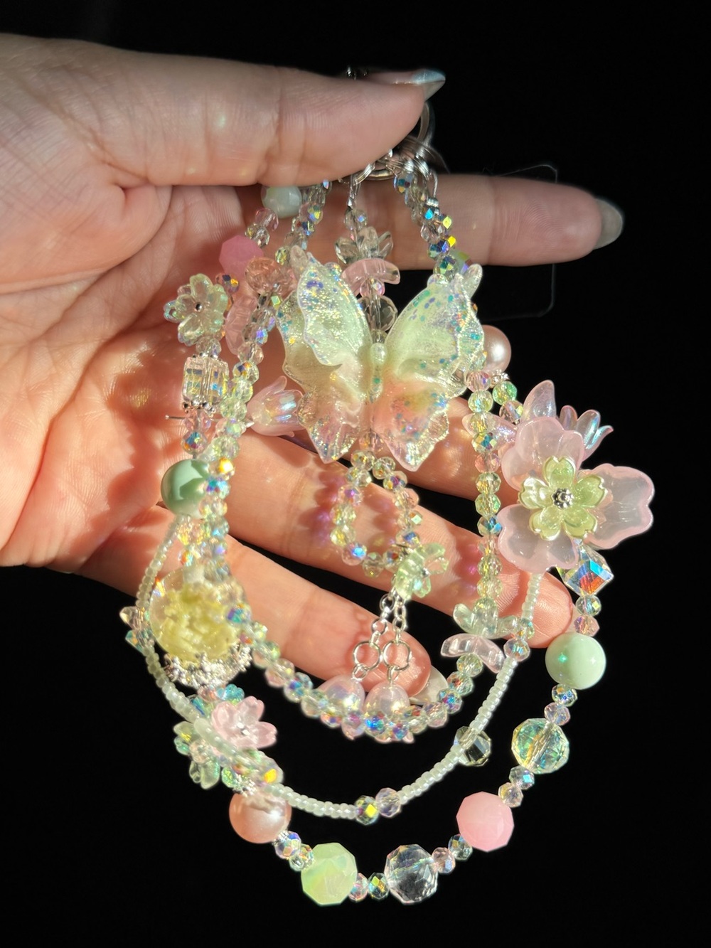 Phone wristlet/ Purse Chain - Iridescent Pastel Butterfly & Flower
